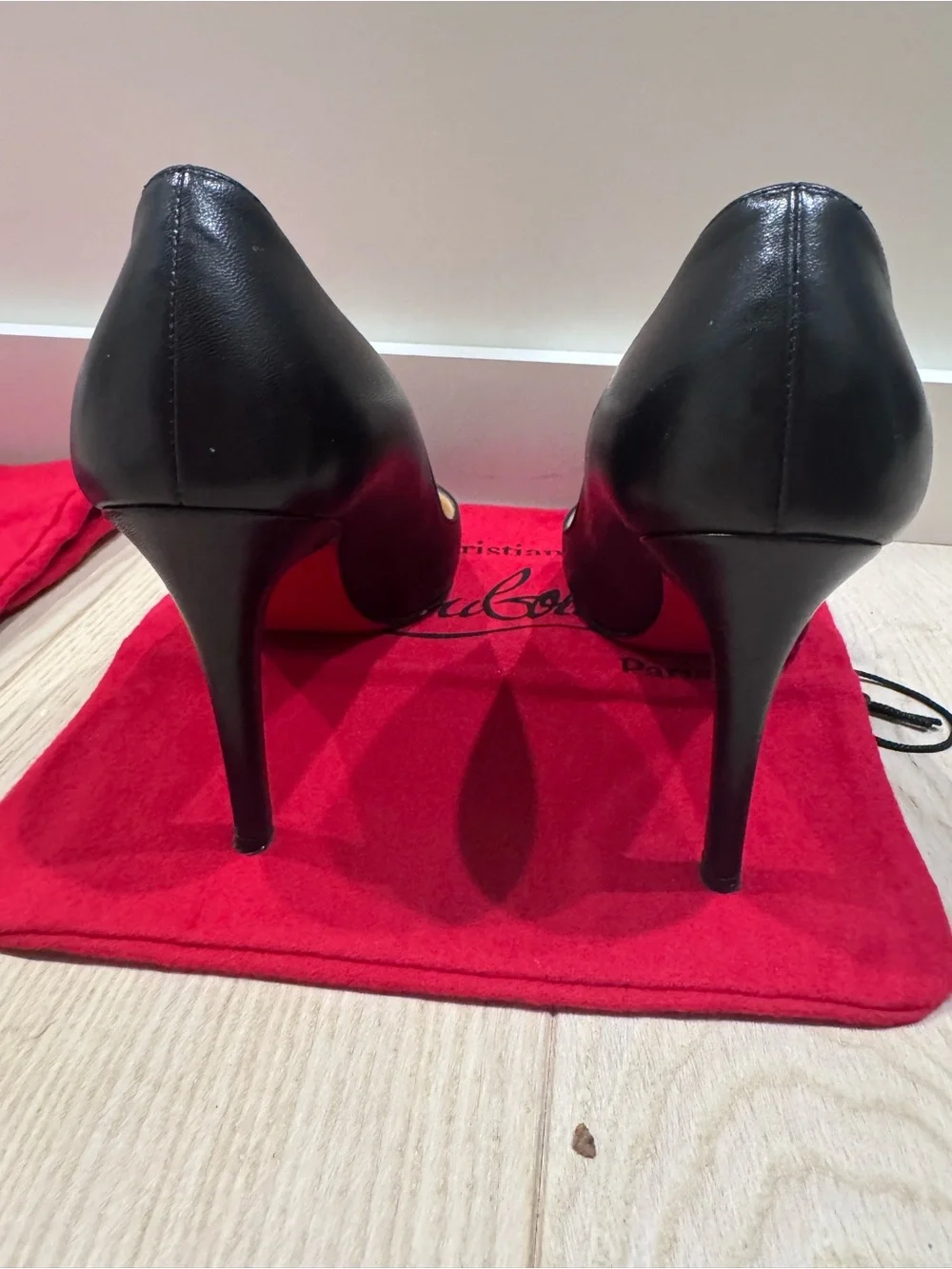 Christian Louboutin Black Leather Pointed 100mm Pumps with Red Dust Bag